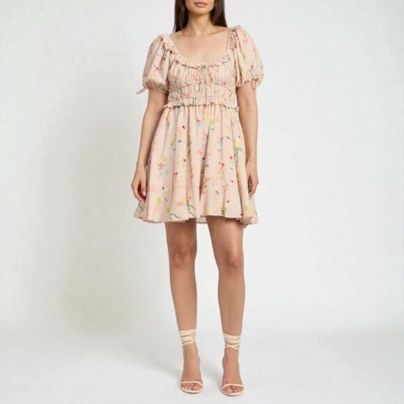 NWT En Saison Mia Ruffle Puff Sleeve Mini Dress Pink Multi - Picture 4 of 10